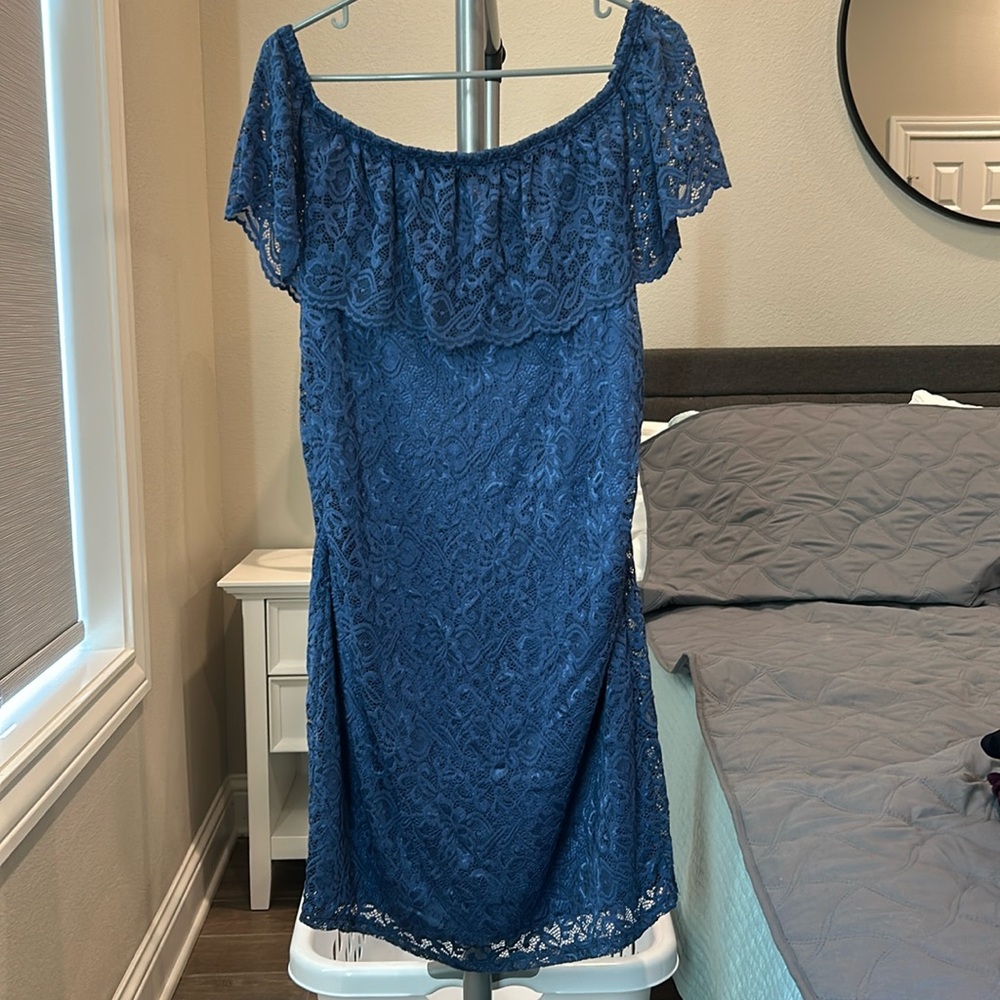 PinkBlush Blue Lace Maternity Dress